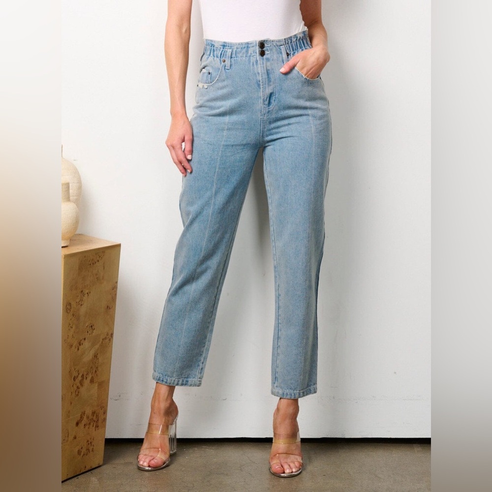 CLEAR SKY LT. BLUE ELASTIC HIGH WAIST CROPPED DENIM JEANS